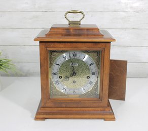 Seth Thomas Mantel Clock  Key Wind Westminster Chime  Brass Dial, Wood Case  13'