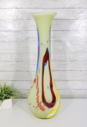 Large Murano Style Art Glass Floor Vase  Hand-Blown Swirl Design  28.5' Tall