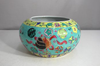 Exquisite Hand-Painted Chinese Porcelain Bowl  6 H X 10 Round  Vibrant Floral & Geometric Design