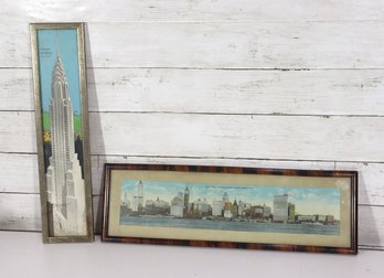 Lot Of 2 Framed New York City Prints  Skyline Panorama & Chrysler Building