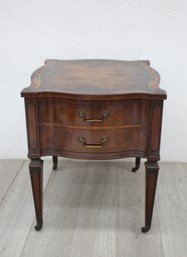 Vintage Weiman Style Side Table With Leather Top And Two Drawers