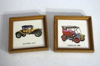 Vintage 5 X 5 Framed Classic Car Ceramic Tile Art  Maxwell 1911 & Cadillac 1906