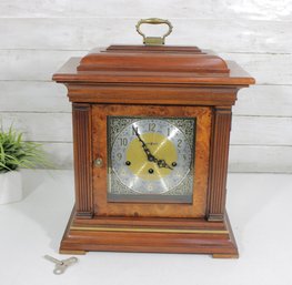 Howard Miller Mantel Clock  Westminster Chime, Key Wind  Burl Wood Case  14'