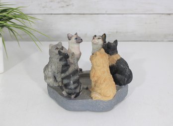Vintage Cat Figurine Candle Holder  CCI 2002 Resin Cats Circle Tealight Holder  4' H  AS IS