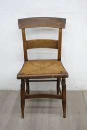 Vintage Wooden Chair With Woven Rush Seat