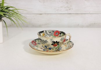 Coalport Kingsware Canton Cup & Saucer  Made In England  Hand Decorated Floral & Oriental Scene