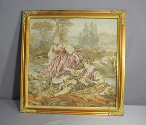 Framed Needlepoint Artwork Of Idyllic Countryside Scene