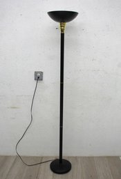 72' Tall Black Torchiere Floor Lamp With Brass Accents