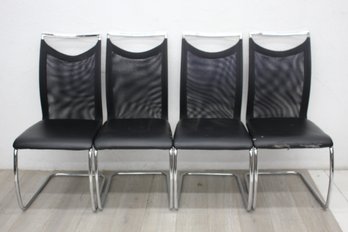 Set Of 4 Modern Black Dining Chairs With Chrome Base  Some Wear