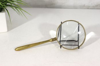 Vintage Brass Handheld Magnifying Glass With Stand  9 H