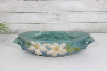 Vintage Roseville Pottery Columbine Console Bowl  Blue Floral Art Pottery  4' X 15' X 7.5'