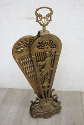 Vintage Brass Art Nouveau Ornate Fireplace Fan Screen With Grecian Woman