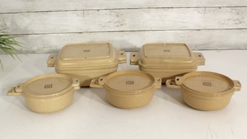 Vintage LittonWare Microwave Cookware Set  5-Piece Beige Speckled Stoneware Look  1970s Retro Kitchen