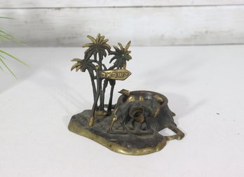 Vintage Cast Metal Camel & Palm Tree Ashtray  4.5 H