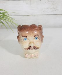 Vintage Ceramic Man Head Wall Pocket Planter  Hand Painted Mustache Face  4' Tall