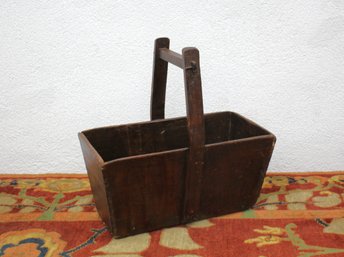 Antique Wooden Carry Basket With Handle - 21'H X 20'W X 10'D