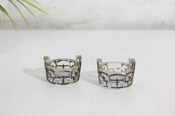 Pair Of Vintage Glass & Sterling Silver Salt Cellars  Open Salt Dips  1.25'