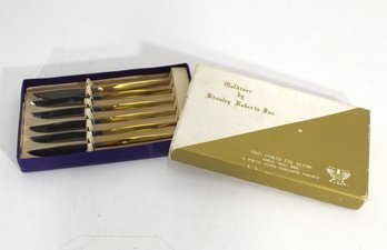 Stanley Roberts Goldtone Stainless Steel Table Knives  Set Of 6  6.5  Mid-Century Modern Flatware In Box