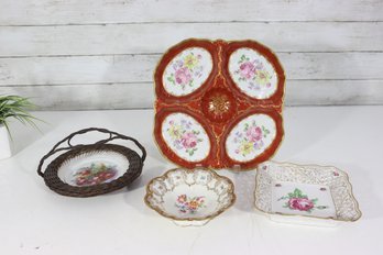 Mixed Lot Of Vintage Decorative Floral Plates & Baskets  Porcelain & Wicker