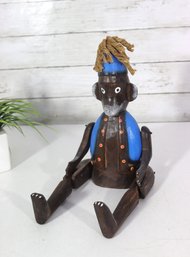 Hand-Carved Folk Art Wooden Figure With Articulated Limbs  Painted, 16' H