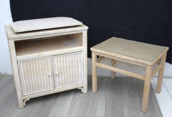 Charming Rattan Side Table And TV Stand Set With Swivel Top