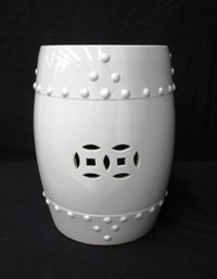 White Ceramic Garden Stool - 19' H X 12' Round
