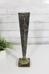 Vintage Art Deco Metal & Onyx Vase  Hexagonal Tapered Form  16' Tall