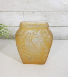 Consolidated Glass Chickadee Vase  Marigold Orange Satin Glass  6.5 Tall