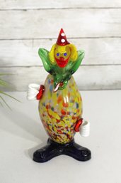 Murano Art Glass Clown Figurine  9.5'H  Hand-Blown Multicolor Millefiori Glass  Mid-Century Italian