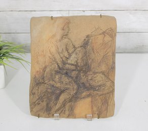 Hannel Tail Signed Drawing  Israeli Figurative Sketch  1986  11' X 9'