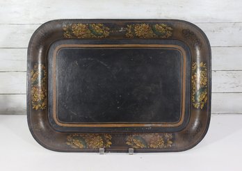 Large Vintage Toleware Serving Tray With Floral Decoration  22 W