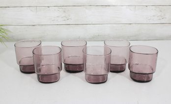 Set Of 6 Vintage Amethyst Glass Tumblers  3.5'Drinking Glasses  Mid-Century Style