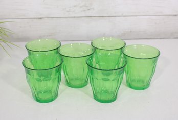 Set Of 6 Duralex Green Glass Tumblers  Made In France  3.5'Vintage Drinking Glasses