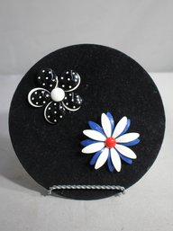 #51--Pair Of Modern Floral Metal Enamel Pins