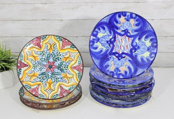 Set Of 10 Talavera Style Hand-Painted Decorative Plates  10' Wall Hanging  Vibrant Folk Art