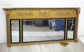 Vintage Ornate Gold Over Mantel Mirror With Carved Details And Rope Twist Columns