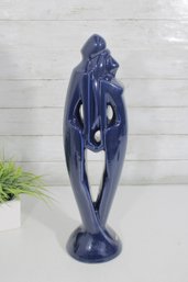 Vintage Haeger Rendezvous Back-to-Back Couple Sculpture  Blue Glaze  20' Tall