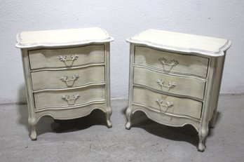 Pair Of Vintage French Provincial 3-Drawer Nightstands  Distressed Cream Finish