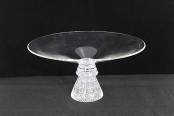 Vintage Modernist Clear Glass Compote Pedestal Bowl  14' Wide X 7' Tall  Textured Base