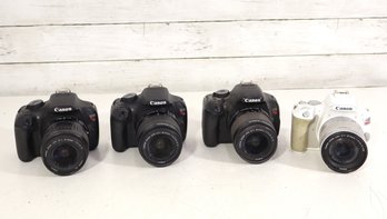 Lot Of 4 Canon EOS Rebel DSLR Digital Cameras With Lenses – T7i, T6 & White Rebel – Untested AS IS