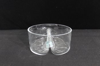Vintage Mid-Century Modern Divided Glass Bowl  6' Round X 3' Tall  Clear Hand-Blown Art Glass
