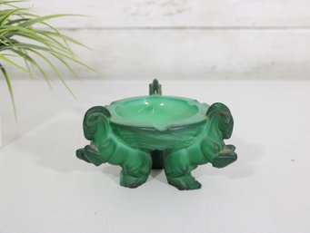 1930s H. Hoffmann Bohemian Malachite Glass Elephant Ashtray  Art Deco  3 X 4'