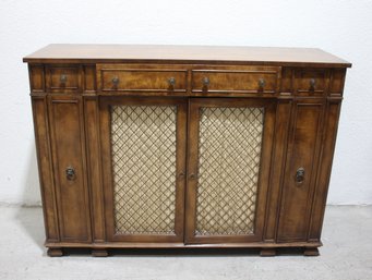 Vintage O.C.F. Wooden Sideboard Buffet  Mid-Century Cabinet With Wire Front