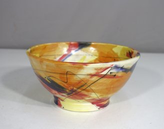 Vibrant Abstract Hand-Painted Studio Pottery Bowl, 3.5' H X 7.5' Round