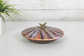 Vintage Signed E. Braunstein Enamel Copper Trinket Dish W/ Lid  6.5' Mid-Century Modern