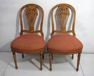 'Pair Of Antique Balloon Back  Carved Wood Dining Chairs With Upholstered Seats