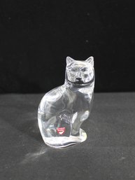 Vintage Mats Jonasson Maleras Sweden Crystal Cat Figurine  Signed  5 Tall