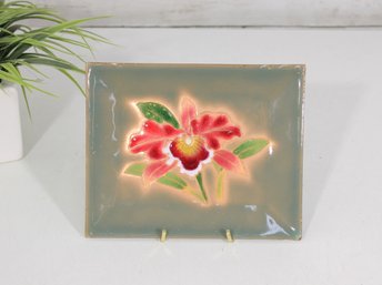 Vintage Cloisonne Enamel Floral Plate  Rectangular Decorative Dish  5.75 X 7'