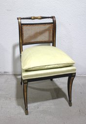 Antique Regency-Style Cane Back Accent Chair  Black & Gold Detailing