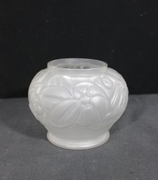 Vintage Frosted Art Glass Vase Made In Belgium Floral Relief 5.5' Tall